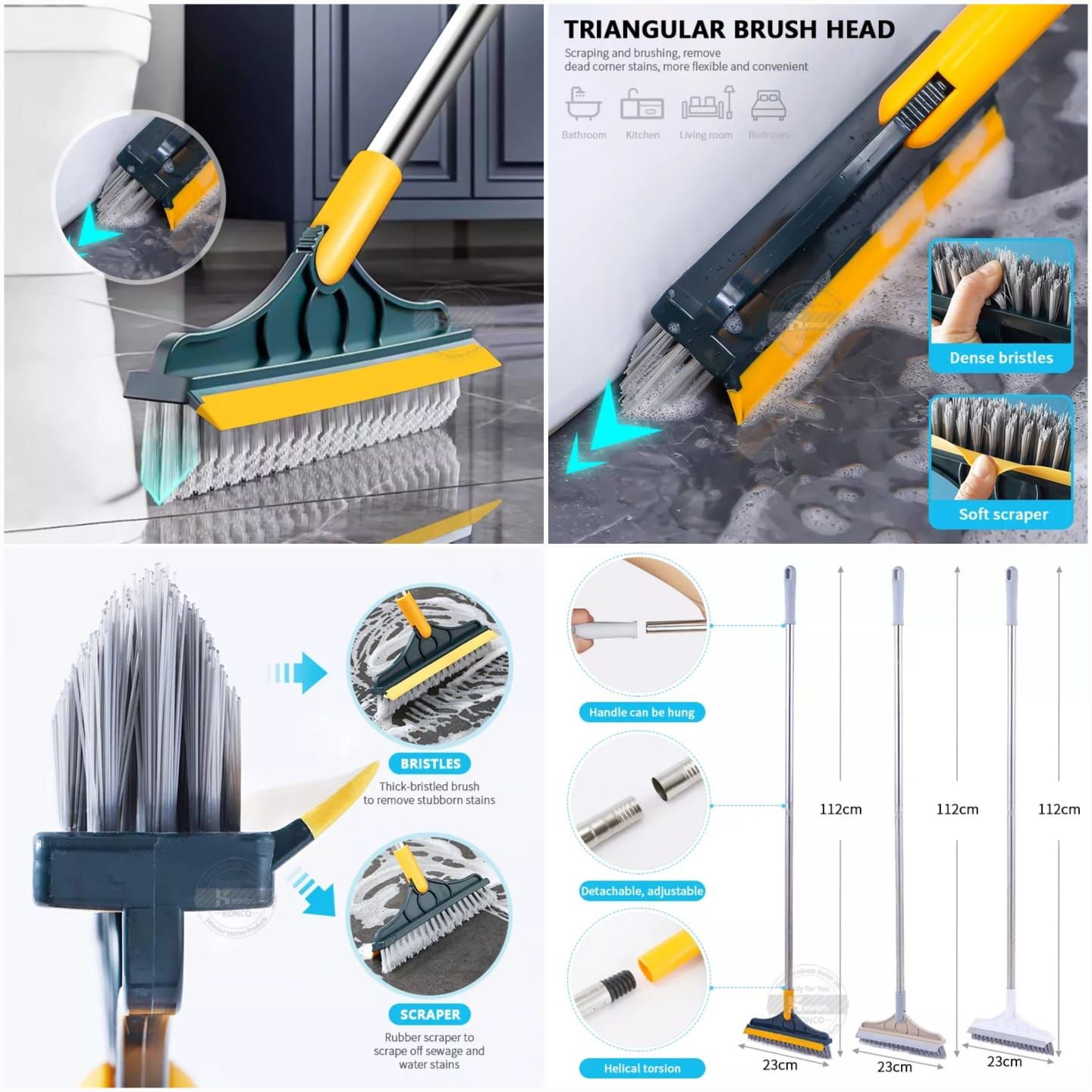 2 In 1 Floor Scrub Cleaning Brush With Removable Long Handle. - Duvera