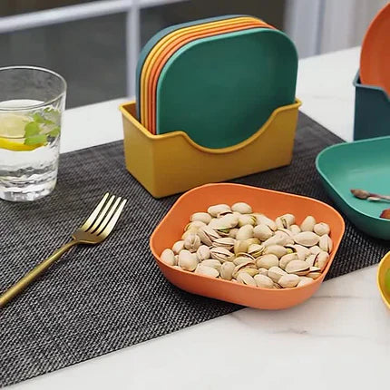 10pcs Multi Color Plate Set With Stand