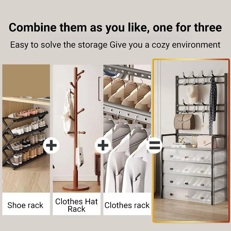 Multi-Functional Storage Cabinet with Coat Rack & Hooks