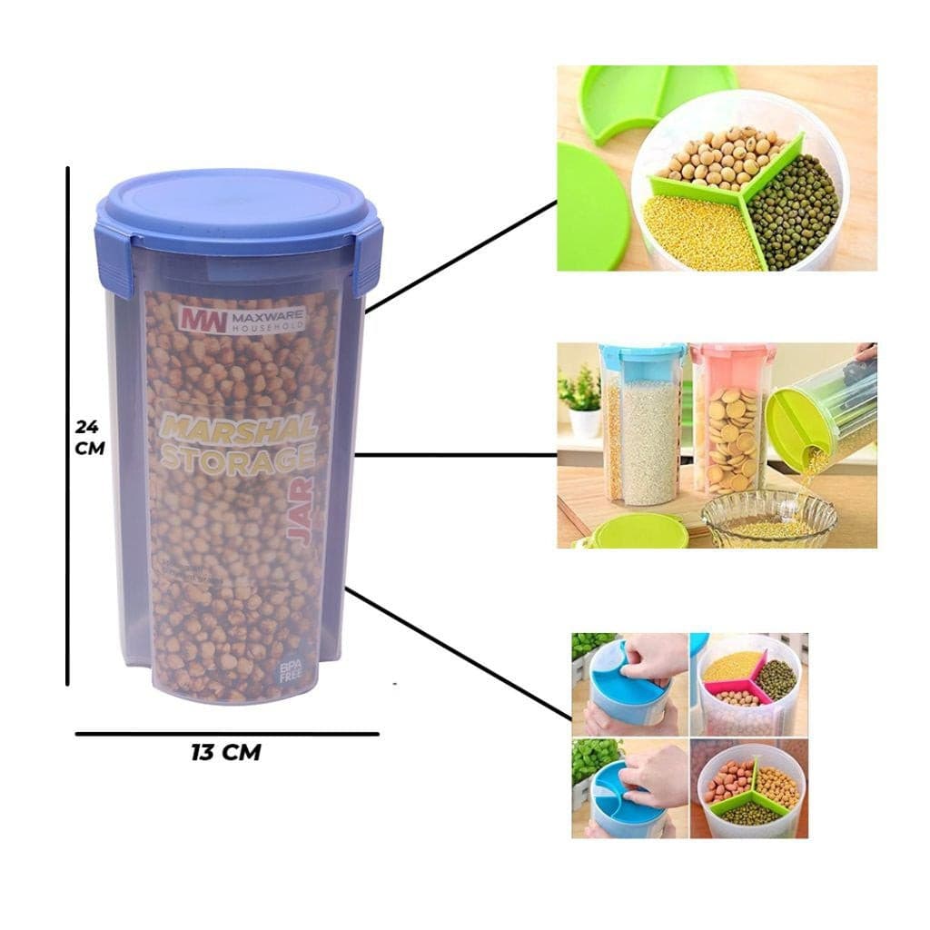 3 Portions Air Tight Storage Container for Multipurpose Use - Duvera