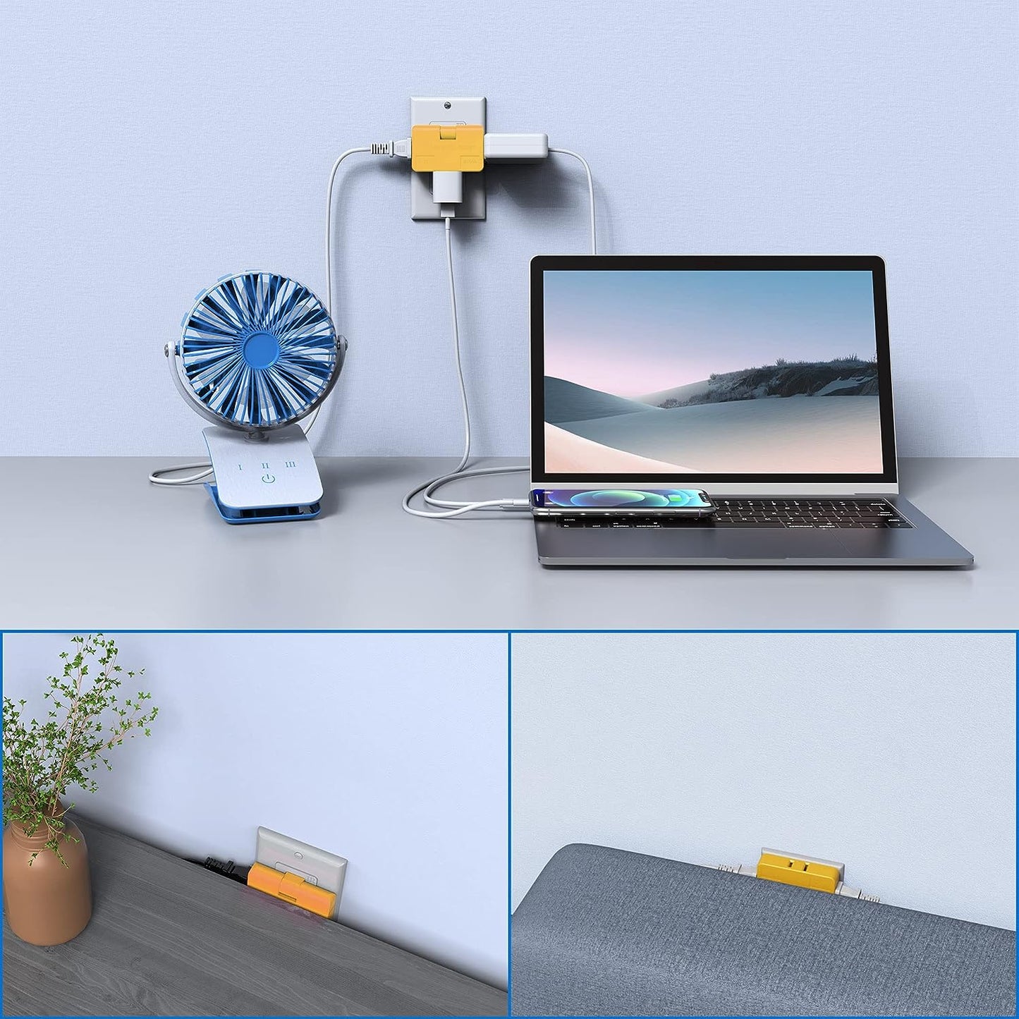 3 Way Flat Plug Adapter Power Plug. - Duvera