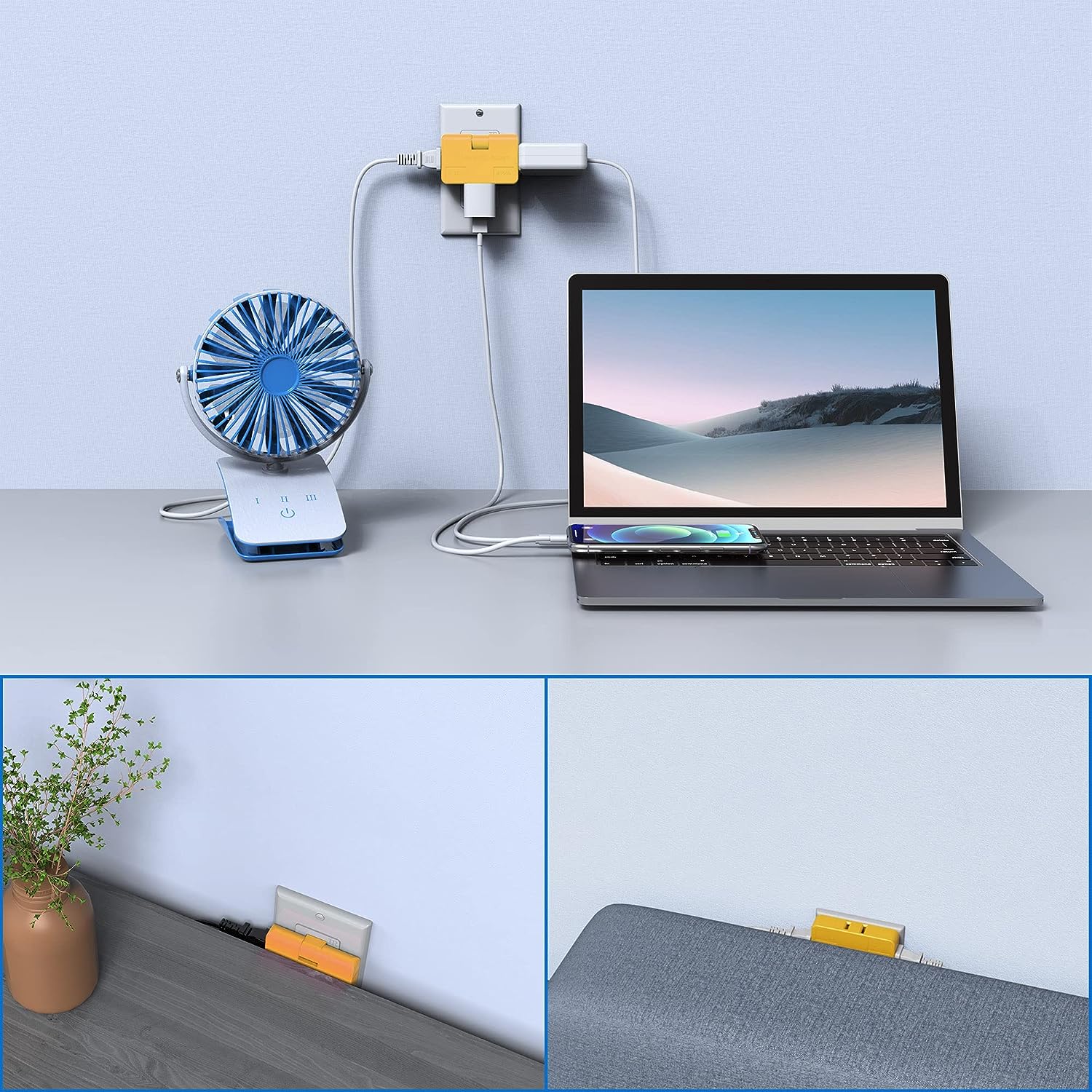 3 Way Flat Plug Adapter Power Plug. - Duvera