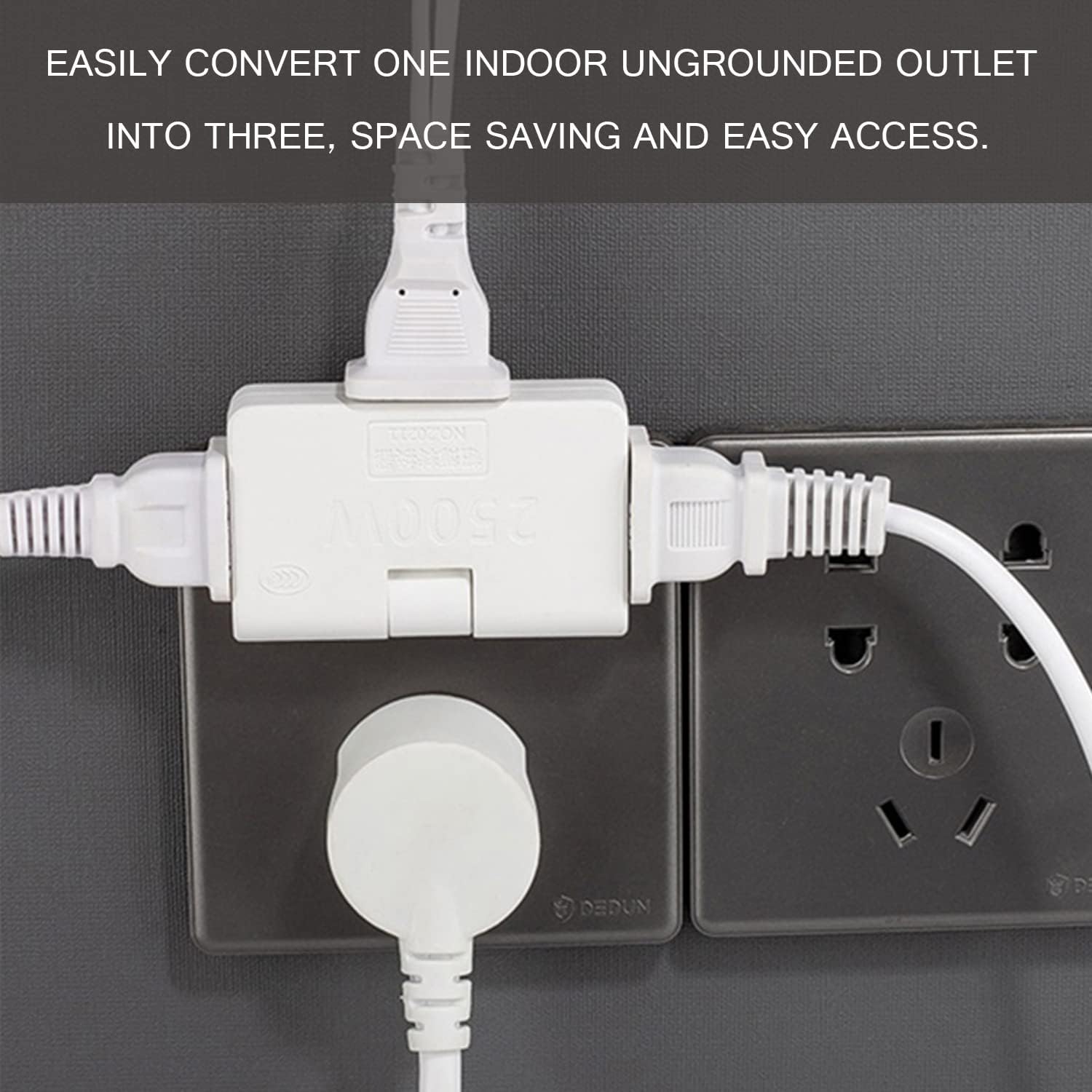 3 Way Flat Plug Adapter Power Plug. - Duvera
