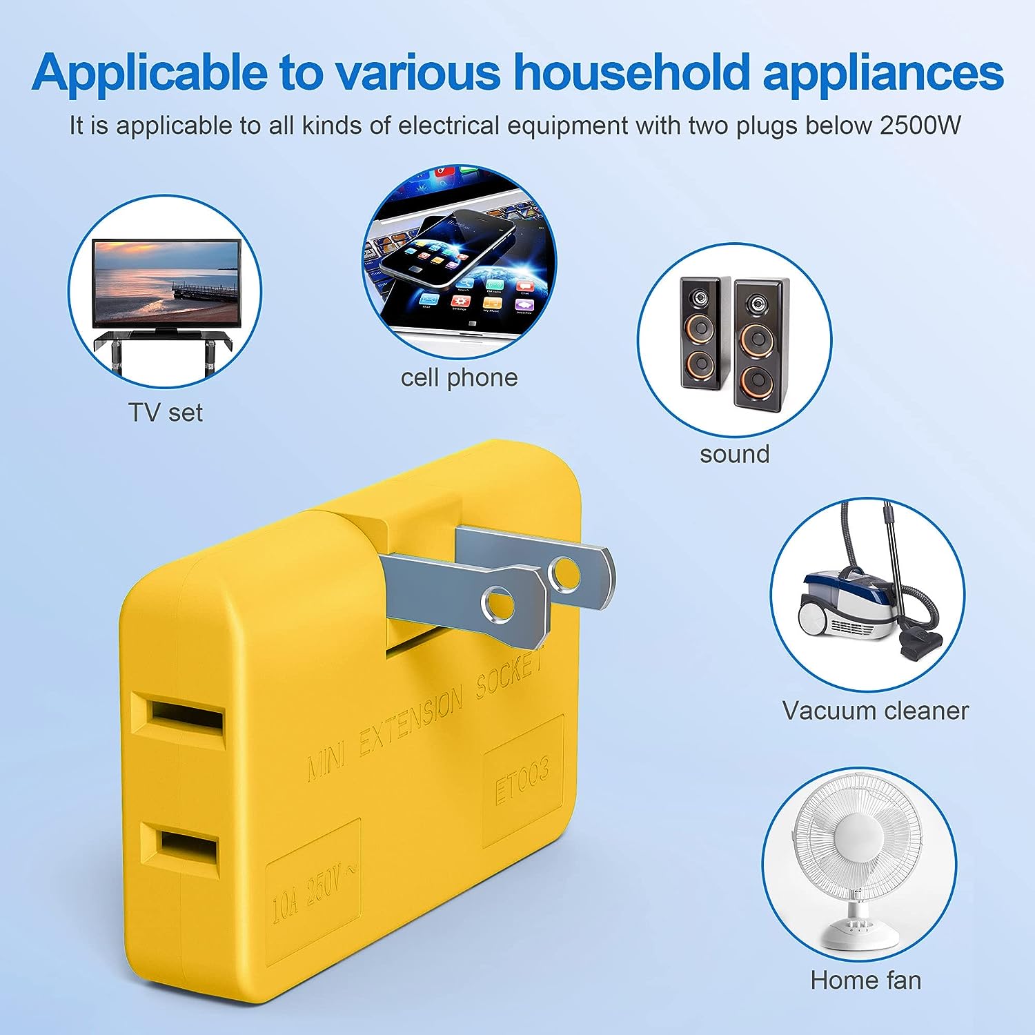 3 Way Flat Plug Adapter Power Plug. - Duvera