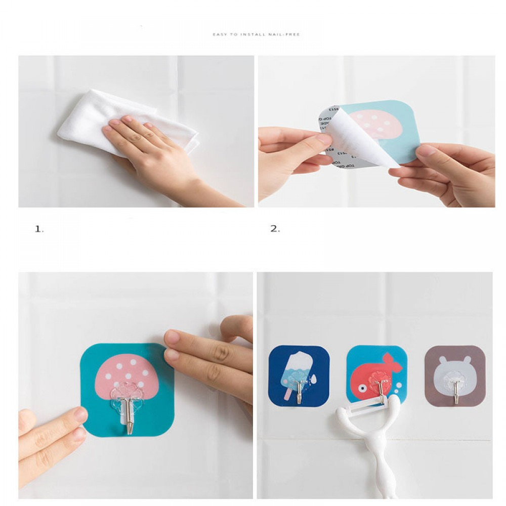 Pack Of 5 - Cute Cartoon Design Wall Sticker Hook (Random Design)
