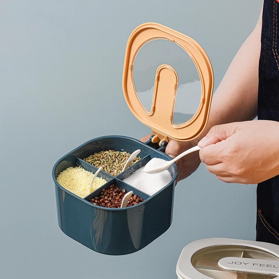 4 In 1 Partition Kitchen Seasoning Spice Box with Spoons - Duvera