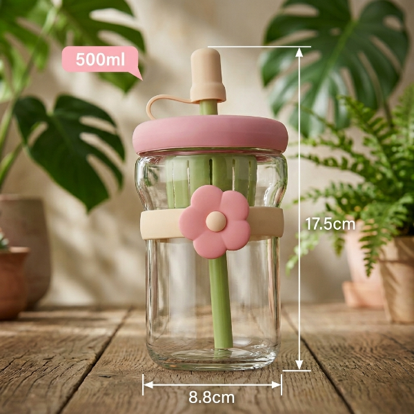 Cute Cartoon Flower Glass Cup