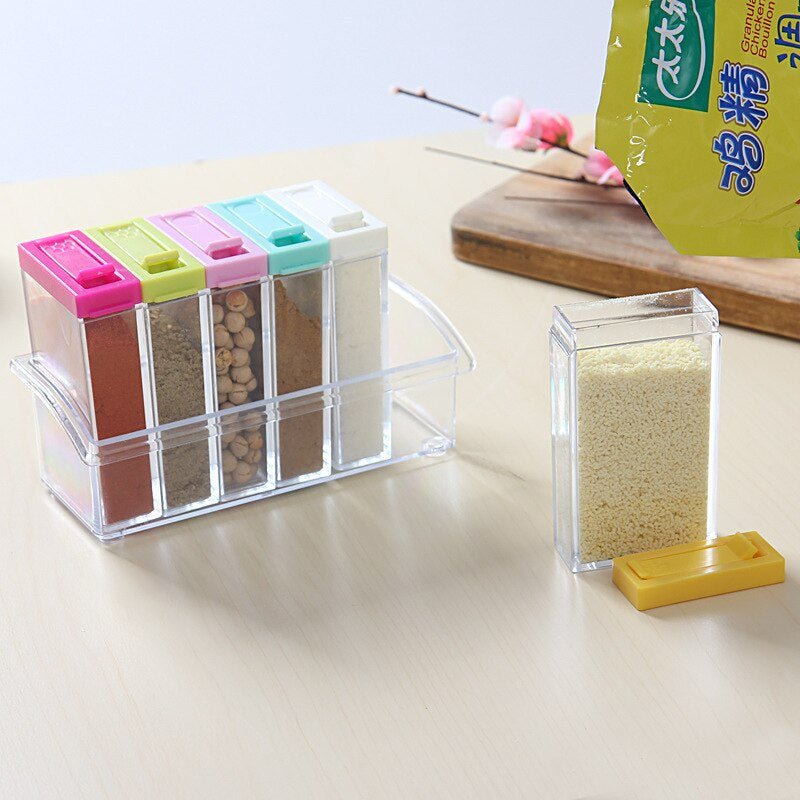 6Pcs Spice Jar Set Home Storage Container with Tray Rack. - Duvera