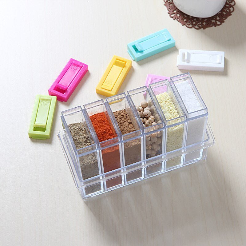 6Pcs Spice Jar Set Home Storage Container with Tray Rack. - Duvera