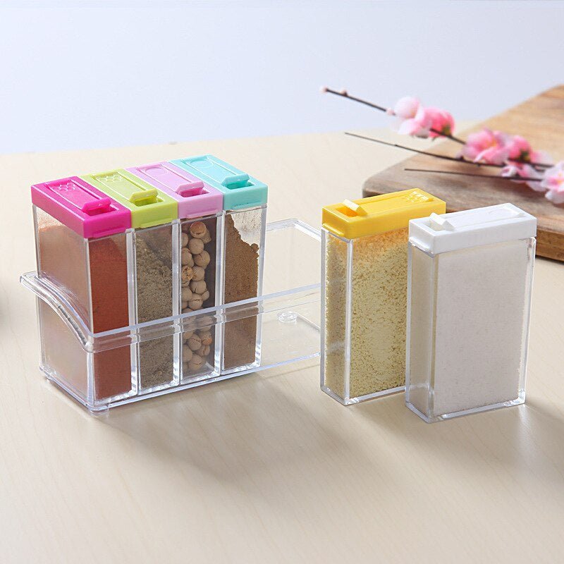 6Pcs Spice Jar Set Home Storage Container with Tray Rack. - Duvera