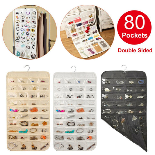 80 Pockets Clear PVC Double-sided Hanging Storage Bag. - Duvera
