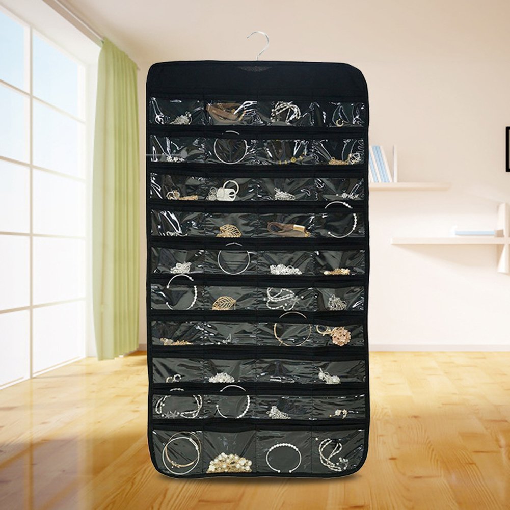 80 Pockets Clear PVC Double-sided Hanging Storage Bag. - Duvera