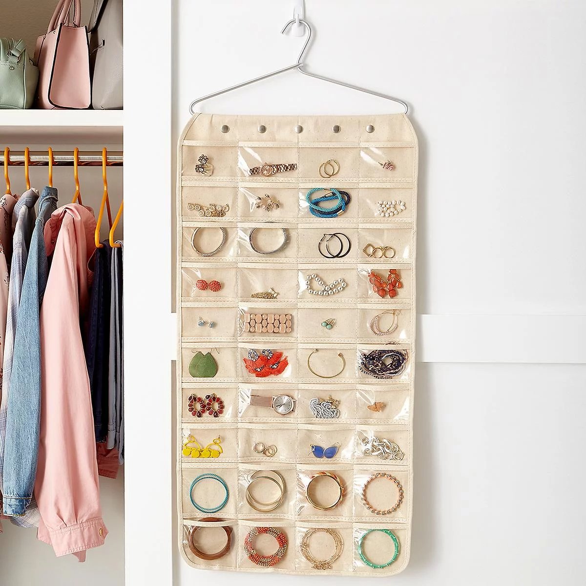 80 Pockets Clear PVC Double-sided Hanging Storage Bag. - Duvera