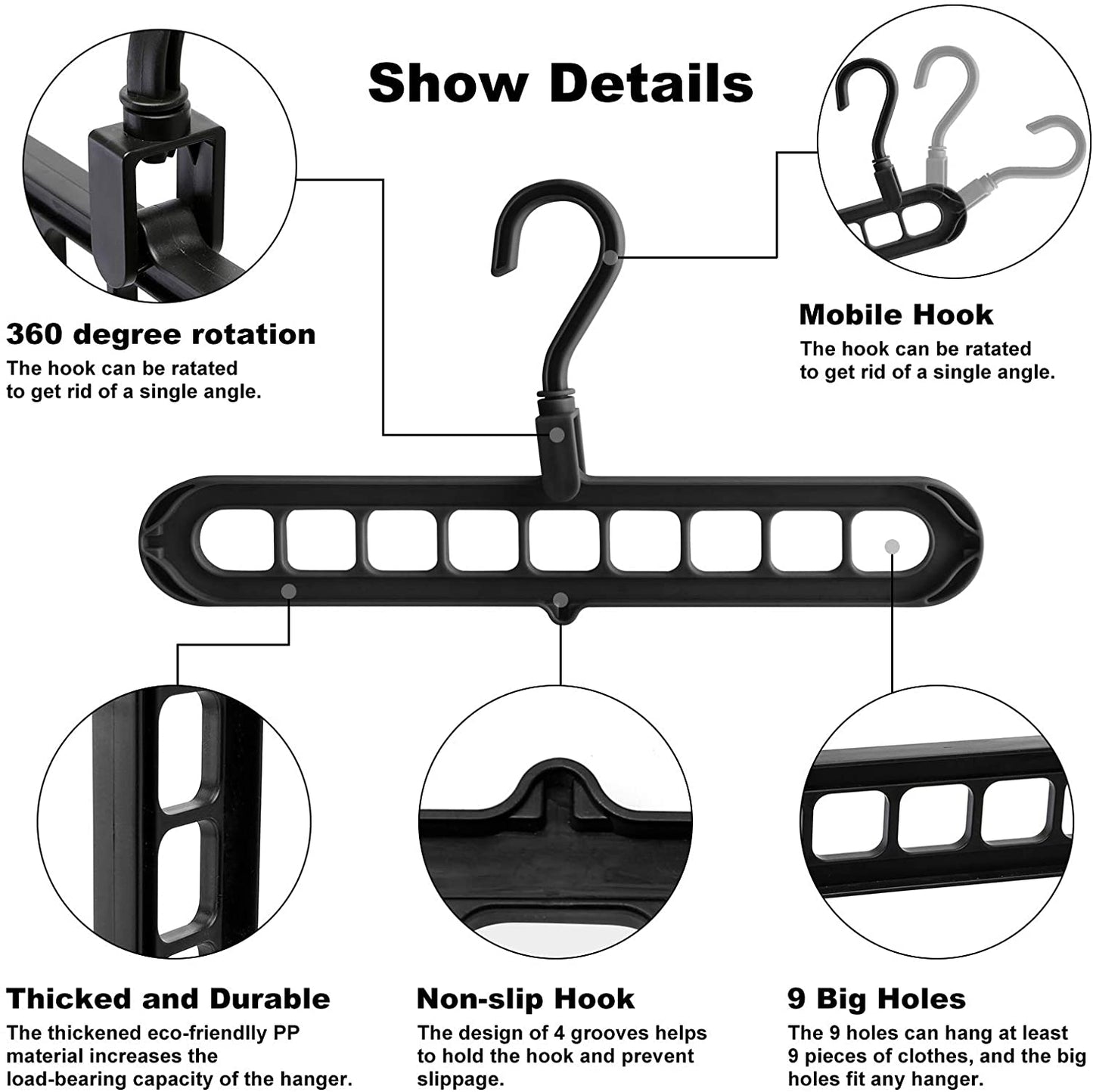 9 Hole Magic Rotating Hanger | Smart Cloth Organizer - Duvera