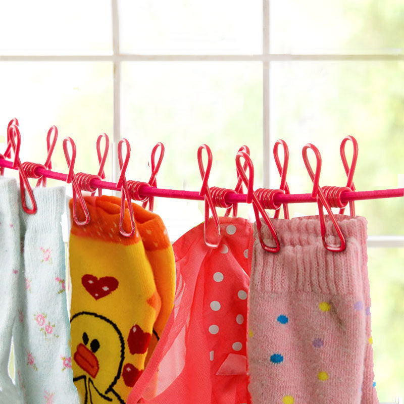 Elastic Clothes Hanging Rope With 12 Clips