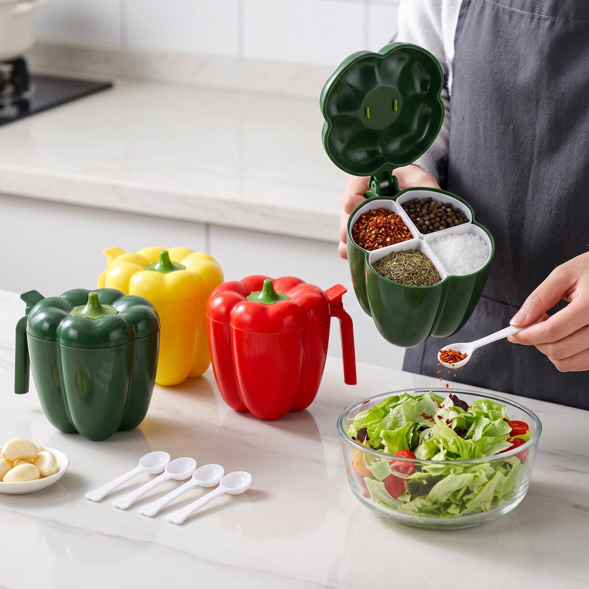 4-In-1 Bell Pepper Storage Containers With Spoons