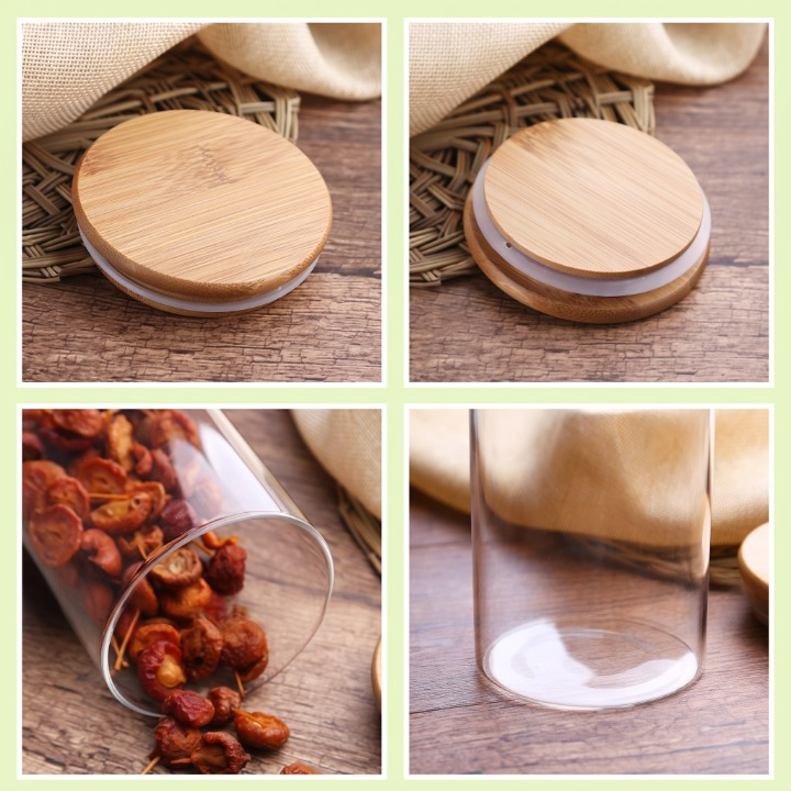 3PCs Glass Jar Set With Wooden Lid & Stand
