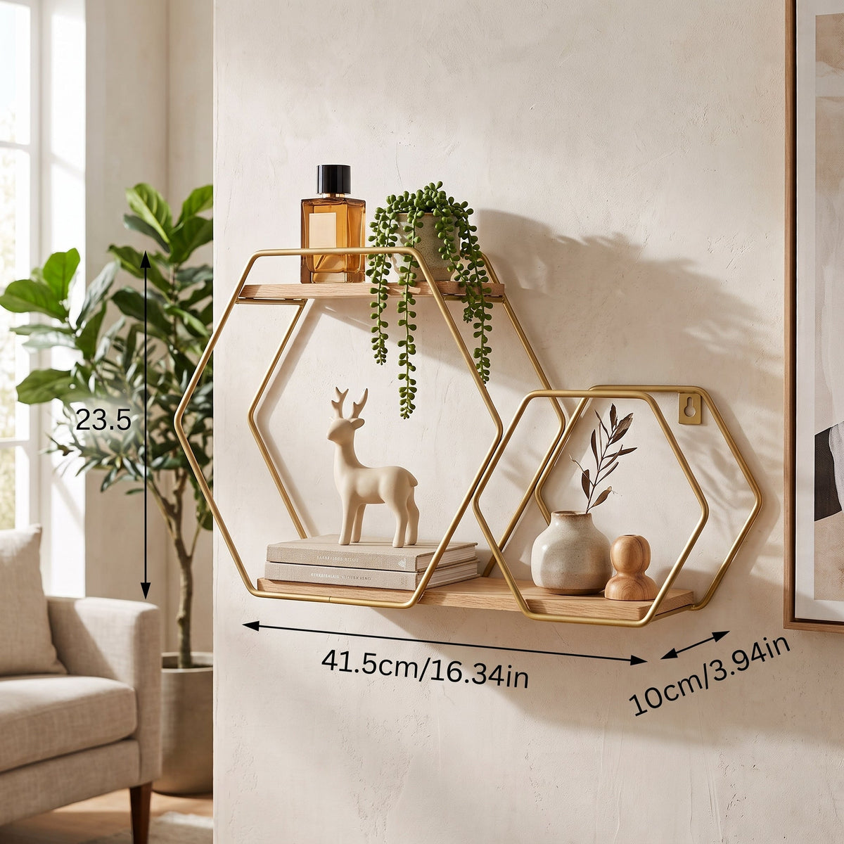 Elegant Double-Layer Hexagon Wall Shelf