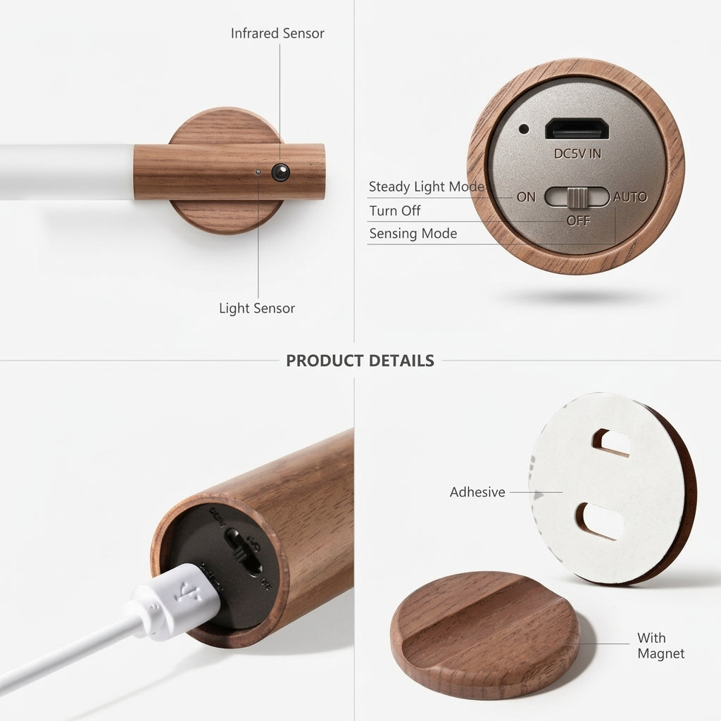 Rechargeable Wooden Magnetic Motion Sensor Light