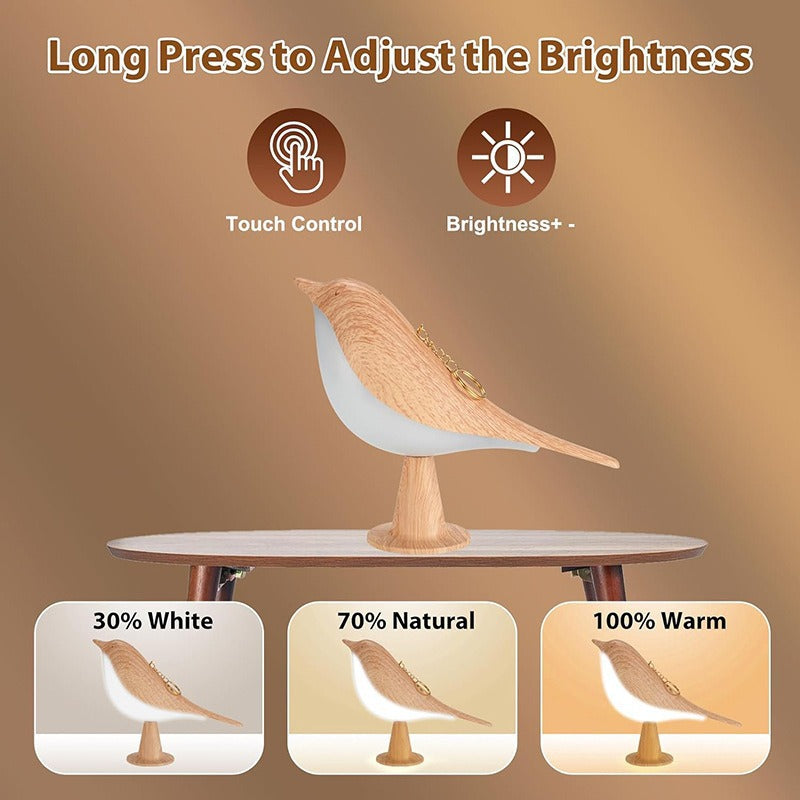 Cute Wooden Bird Touch Lamp