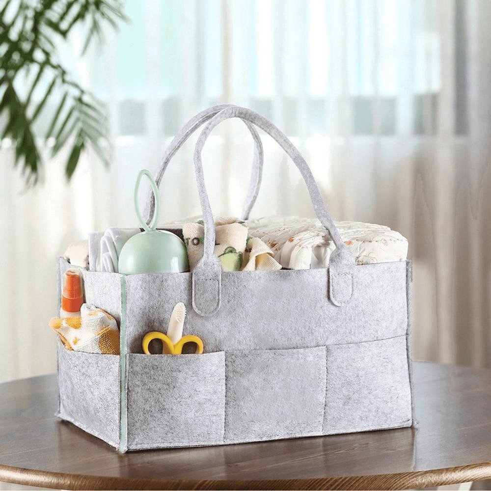 Baby Diaper Organizer, Foldable Felt Storage Bag with Multi Pockets and Flexible Compartments - Duvera