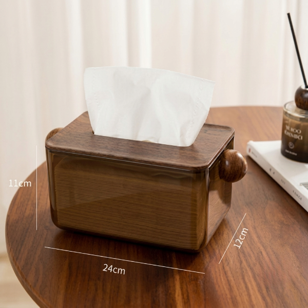 Luxury Transparent Wooden Tissue Organizer