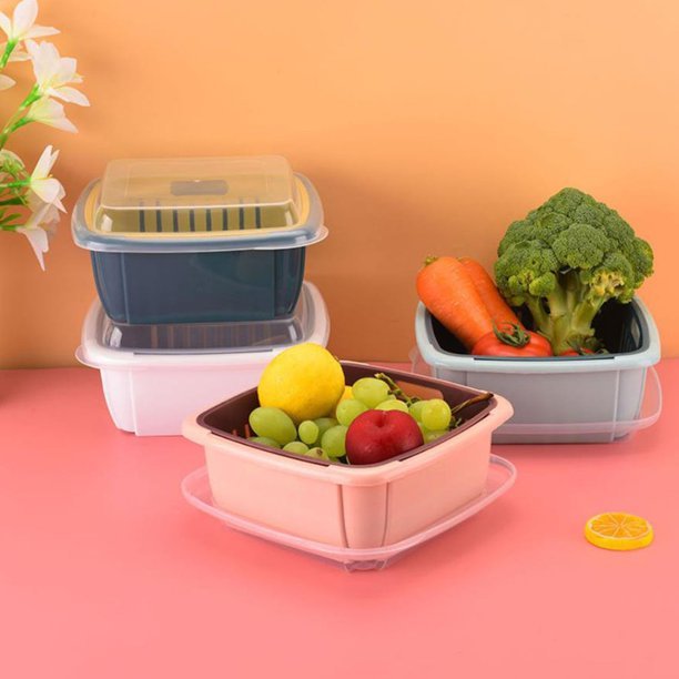 Fruit Vegetable Washing Drain Basket - Square Basket Strainer With Lid - Duvera