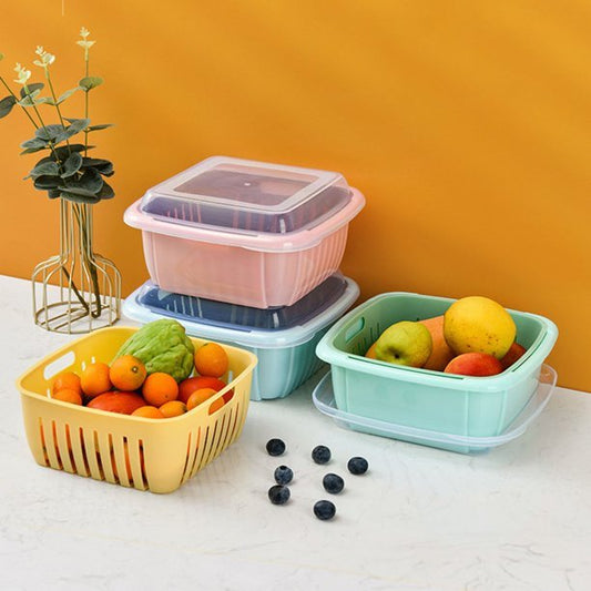 Fruit Vegetable Washing Drain Basket - Square Basket Strainer With Lid - Duvera