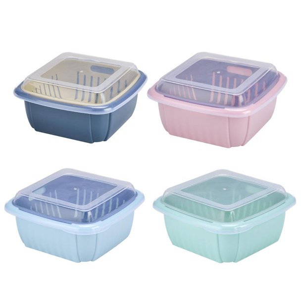 Fruit Vegetable Washing Drain Basket - Square Basket Strainer With Lid - Duvera