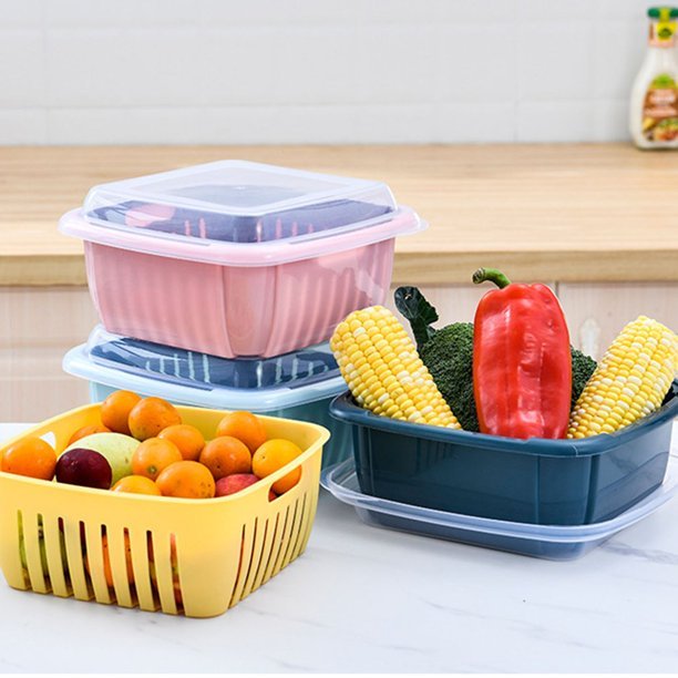 Fruit Vegetable Washing Drain Basket - Square Basket Strainer With Lid - Duvera