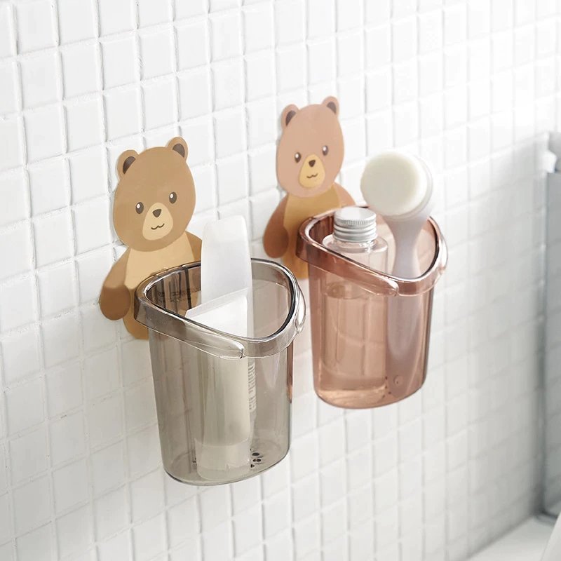 Home Bathroom Accessories Set Toothbrush Holder Toothpaste Storage Rack Wall Mount - Duvera