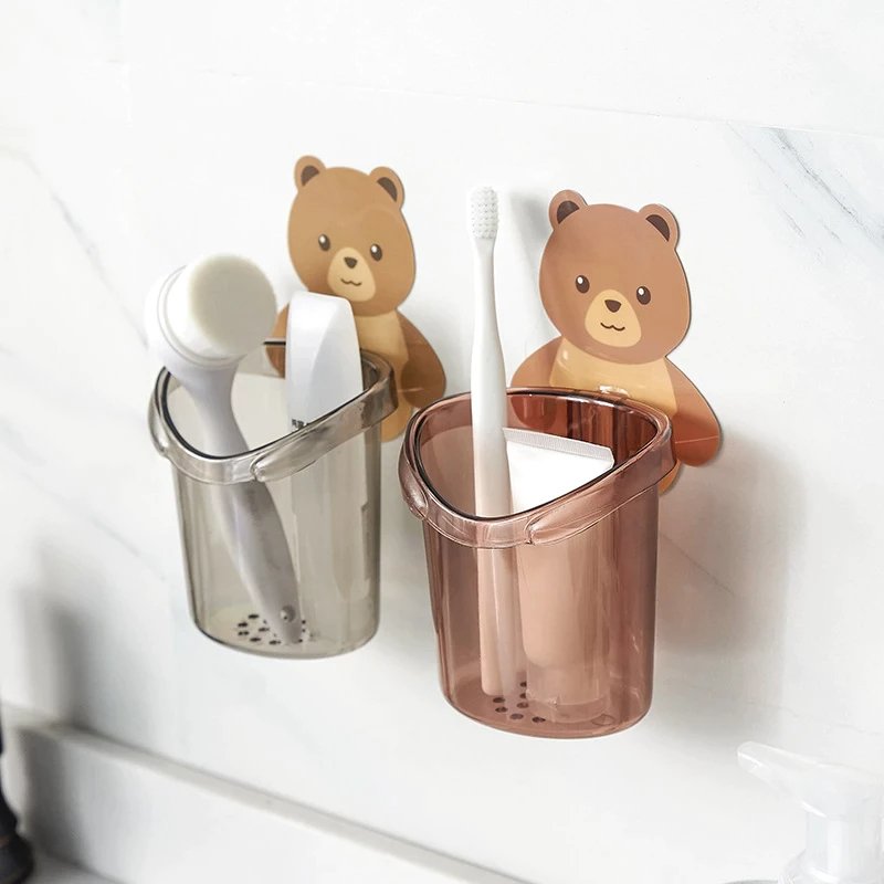 Home Bathroom Accessories Set Toothbrush Holder Toothpaste Storage Rack Wall Mount - Duvera