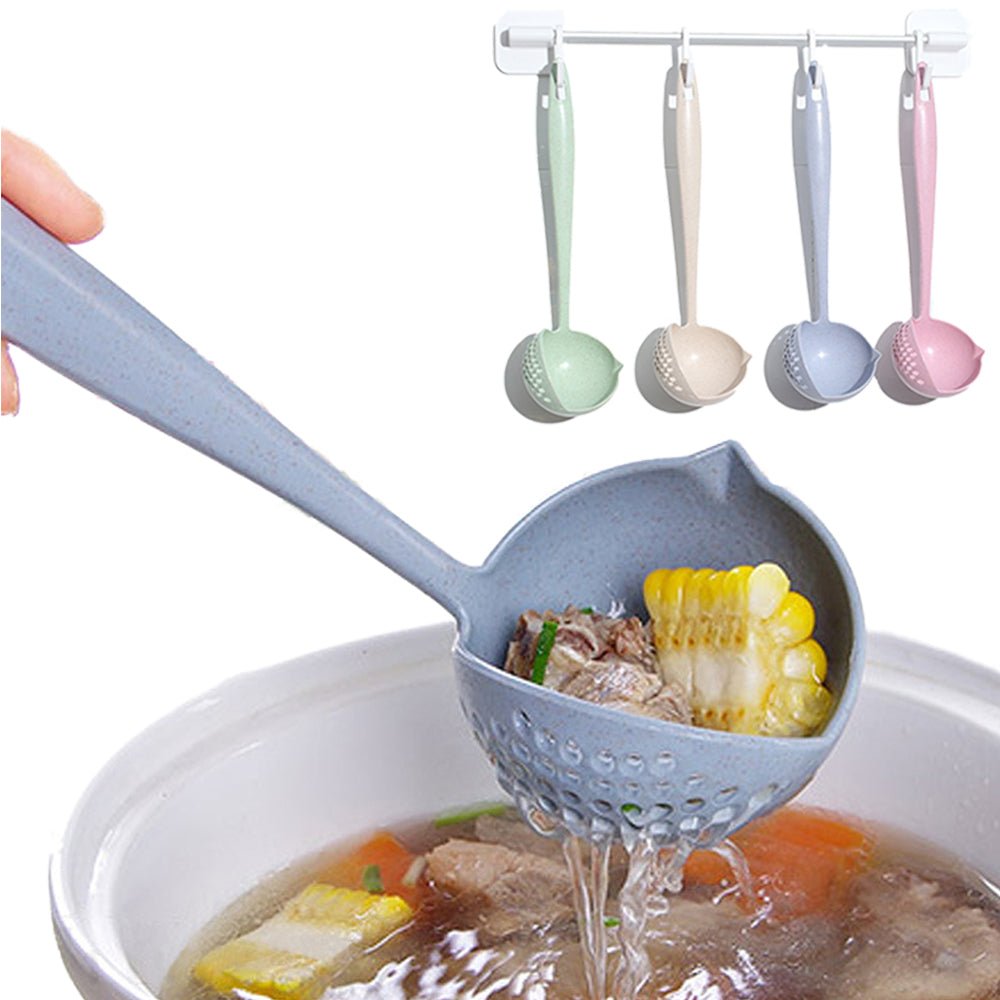 Long Handle 2 In 1 Cooking Colander Slotted Spoon. - Duvera