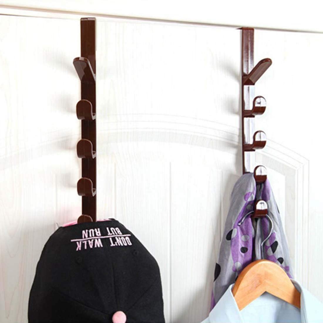 Over The Door Organizer Hanger Rack Coats Caps Clothes Holder with 5 Hooks - Duvera
