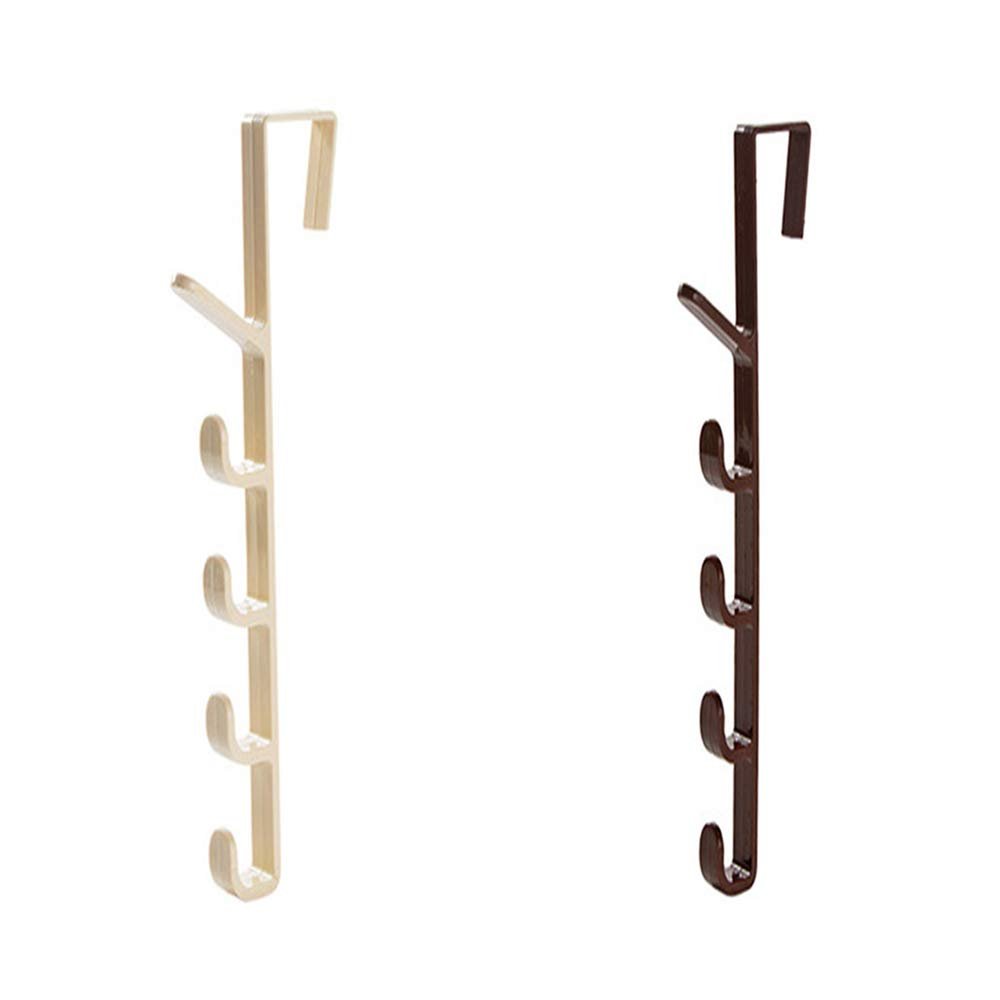 Over The Door Organizer Hanger Rack Coats Caps Clothes Holder with 5 Hooks - Duvera