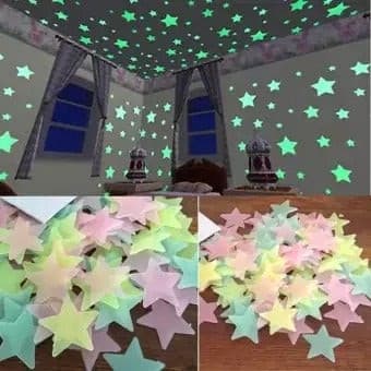 Pack of 100 - 3D Luminous Glowing Stars - Pink Color - Duvera