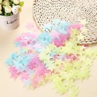 Pack of 100 - 3D Luminous Glowing Stars - Pink Color - Duvera