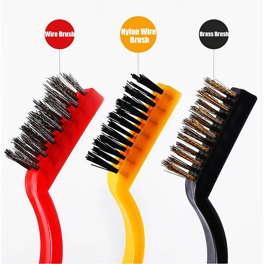 Pack of 3 Mini Wire Brush Set (Brass, Nylon, Stainless Steel Bristles) - Duvera