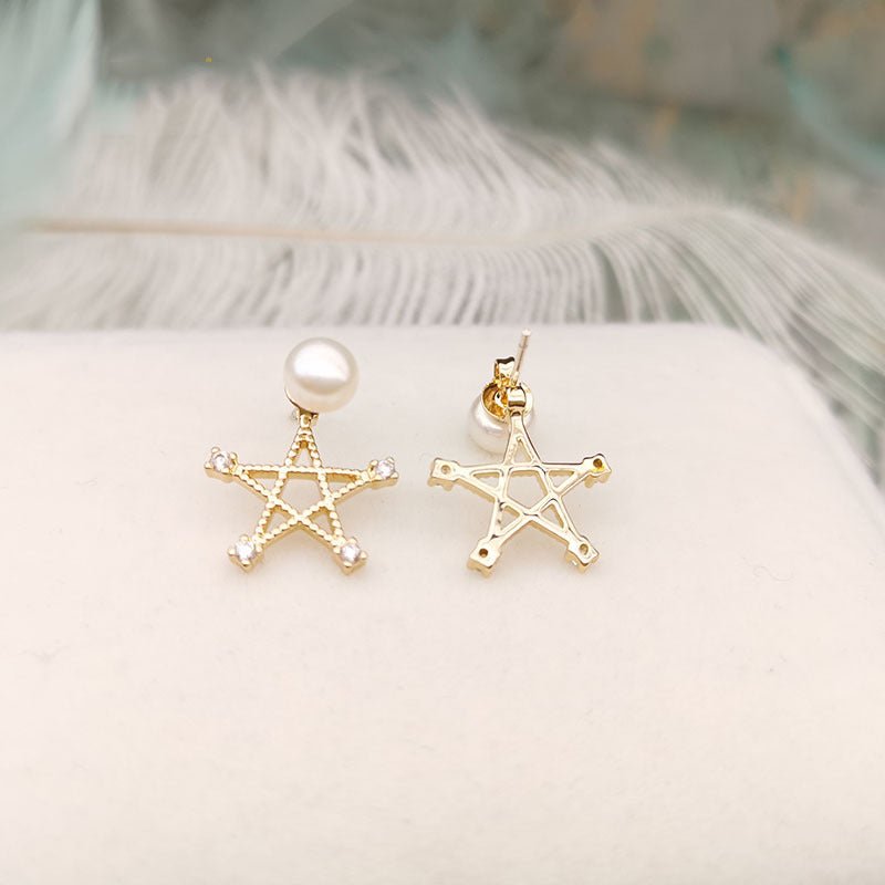 Pearl Star Shape Earrings - Duvera