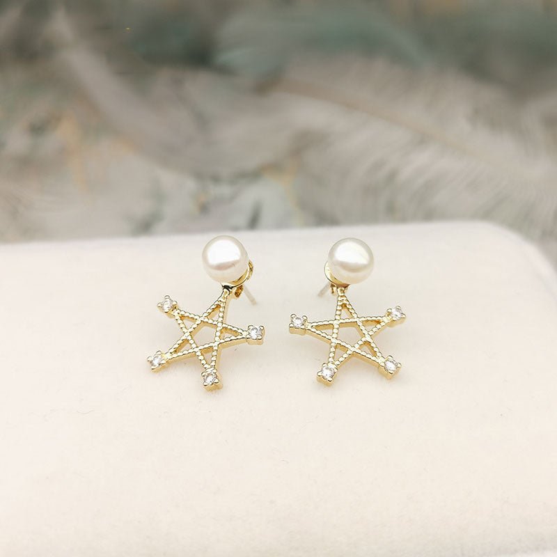 Pearl Star Shape Earrings - Duvera