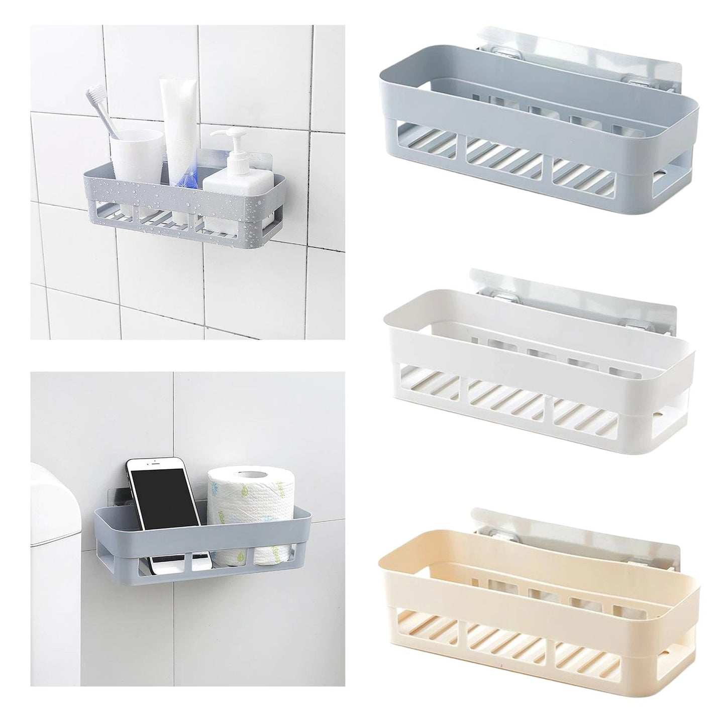 Plastic Storage Rack Self Adhesive Wall Storage Toilet Organizer - Duvera