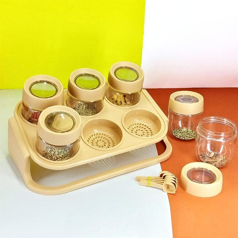 Spice Zone 6 Pieces Masala Rack With Elegant Stand - Duvera