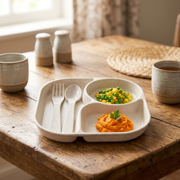3-Section Plate With Spoon & Fork
