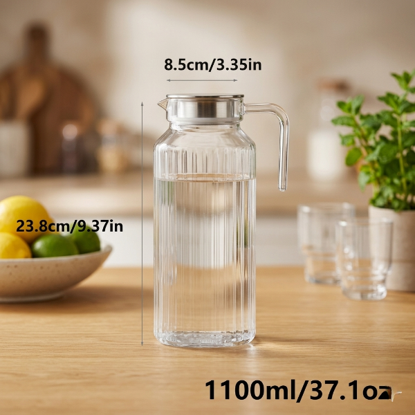 Glass Pitcher 1.1 Liter Jug With Lid