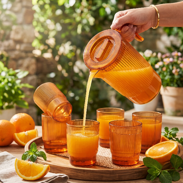 7PCs Plastic Ribbed Glass & Jug Set