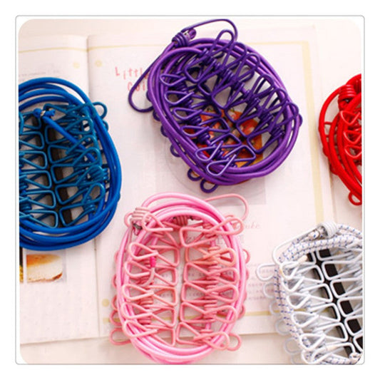 Elastic Clothes Hanging Rope With 12 Clips