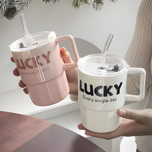 Lucky Glass Cup With Straw 380ML