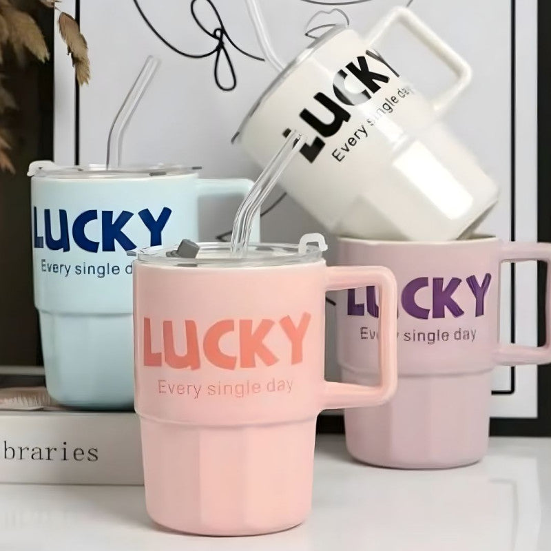 Lucky Glass Cup With Straw 380ML