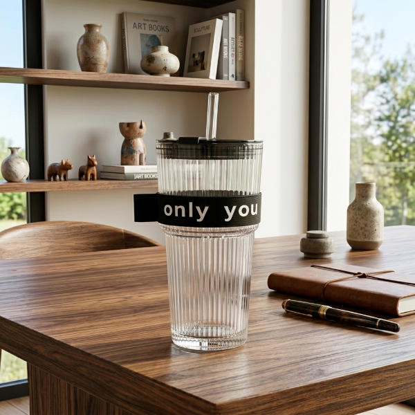 Elegant Glass Tumbler With Straw