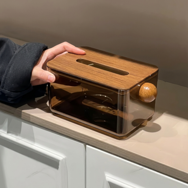 Luxury Transparent Wooden Tissue Organizer